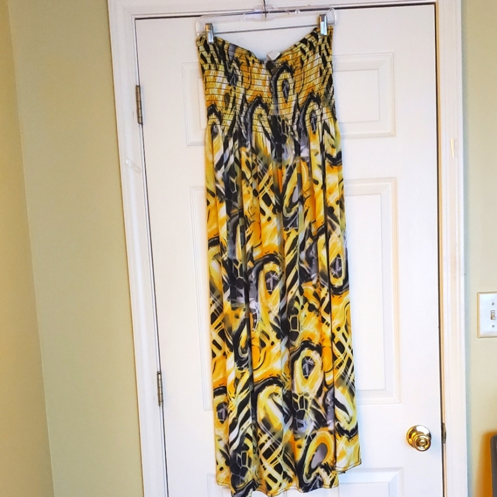 Nicole Collection Yellow/Blk Smock Top Tube Maxi Dress  1X